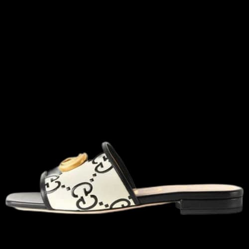 Gucci GG Slide Sandal Leather 'Black White' (Women's)