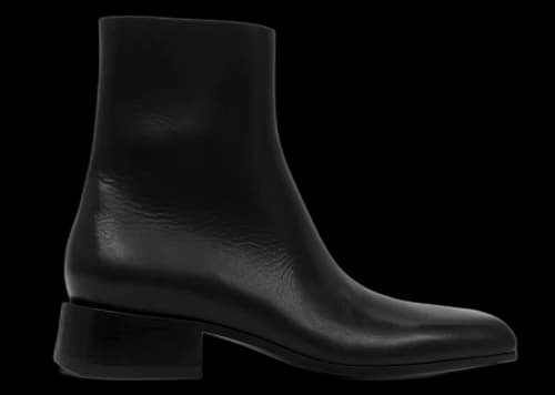 Balenciaga Square Toe Leather Ankle Boot Black
