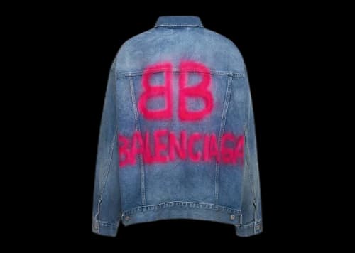 Balenciaga BB Sprayed Large Fit Denim Jacket Electric Blue/Fuchsia