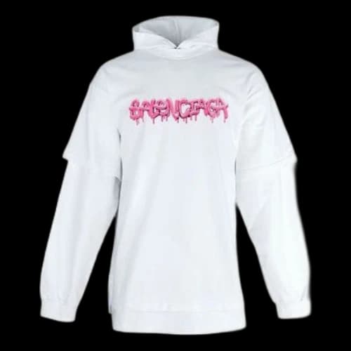 Balenciaga Slime Double Long Sleeve Hooded T-Shirt 'White Bubblegum'