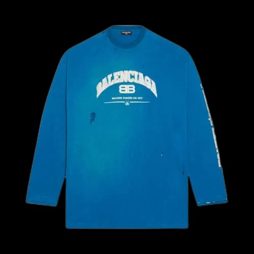 Balenciaga Long-Sleeve Oversized Tee 'Petrol Blue/Grey/White'
