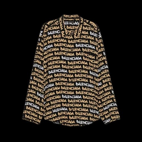 Balenciaga All-Over Logo Collared Long-Sleeve Shirt 'Black/Beige'