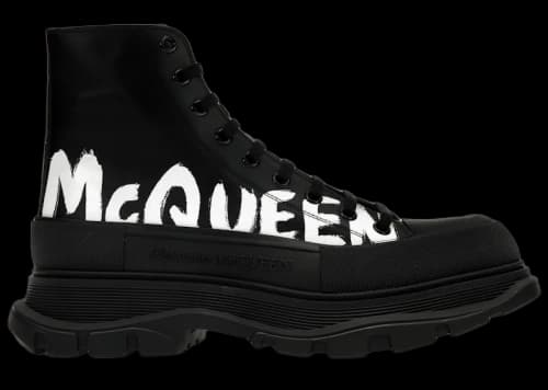 Alexander McQueen Tread Slick Boot Leather Graffiti Black White
