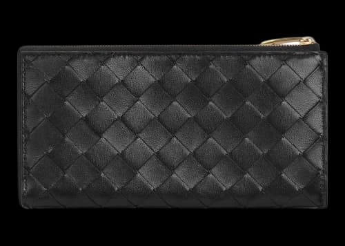 Bottega Veneta Intrecciato L Zip Around Wallet Black