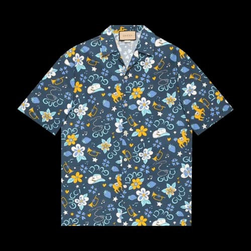 Gucci Retro Flower And Pony Print Bowling Shirt 'Blue'