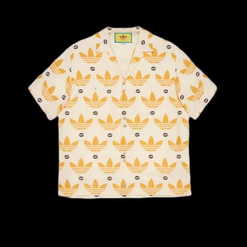 Gucci x adidas Trefoil Print Bowling Shirt Ivory/Black