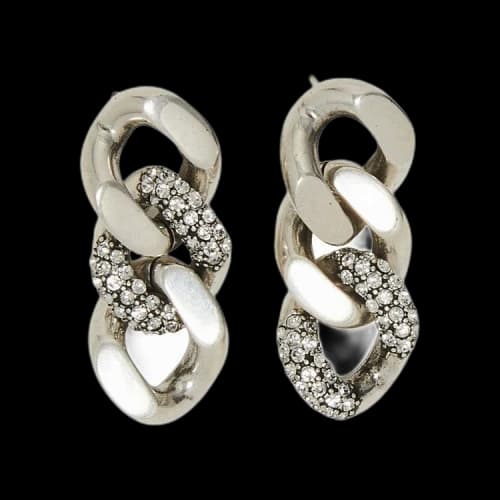 Saint Laurent Three Curb Chain Link Earrings 'Oxidized Silver'