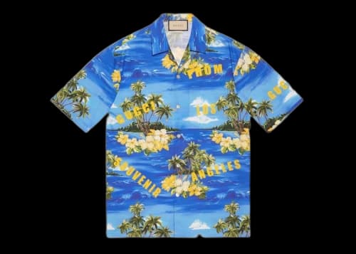 Gucci Printed Cotton Poplin Bowling Shirt Blue/Green/Yellow