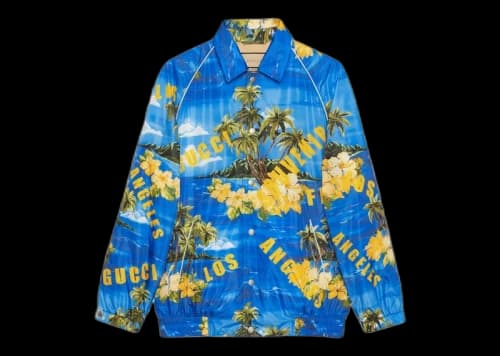 Gucci Souvenir From Los Angeles Print Nylon Jacket Blue/Yellow