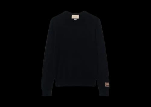 Gucci Logo Jacquard Cashmere Wool Blend Sweater Black