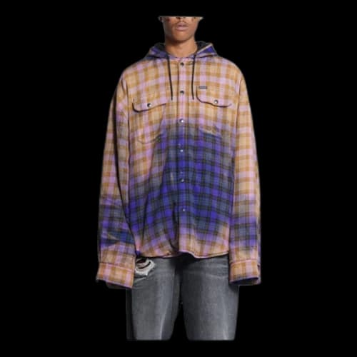 Balenciaga Bleached Plaid Long Sleeve Hooded Shirt 'Purple Beige'