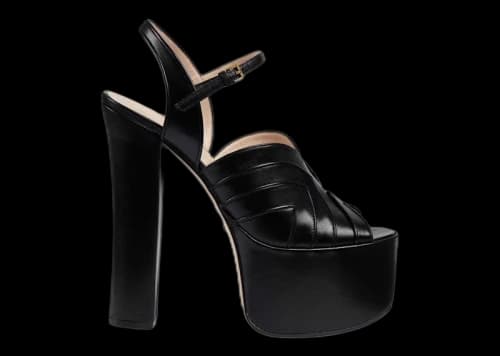 Gucci Geometric 155 mm Platform Sandal Black Leather
