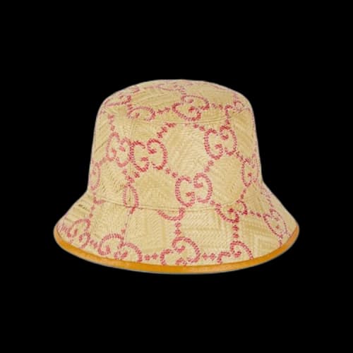 Gucci GG Raffia Effect Bucket Hat 'Beige/Red'
