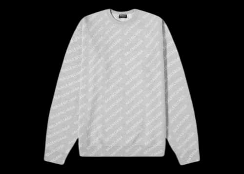 Balenciaga All-Over Logo Knit Crewneck Grey/White