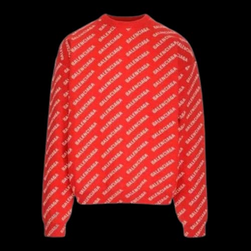 Balenciaga All Over Logo Crewneck Sweater 'Red White'