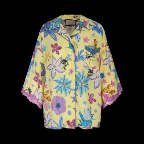 Gucci Floral Collared Drop Shoulder Top Bright Yellow