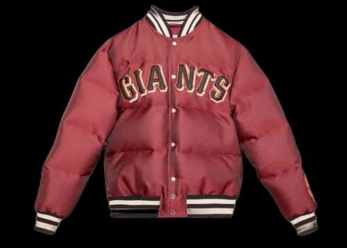 Gucci x MLB 2022 Padded Satin Jacket with Giants Patch Bordeaux