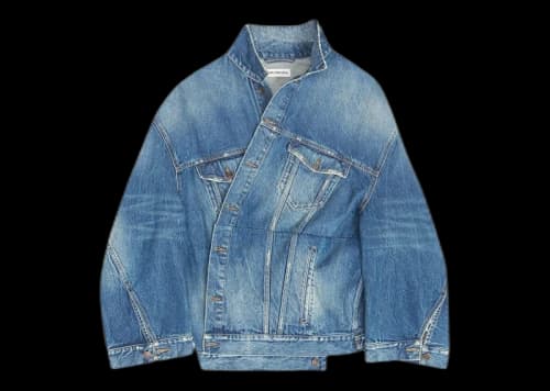Balenciaga Women's Vintage Denim Oversized Twisted Sleeve Jacket Blue