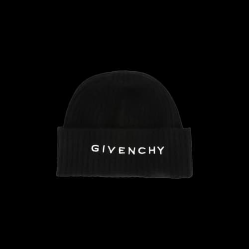 Givenchy Ribbed Embroidered Logo Beanie Black White
