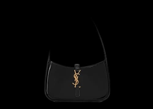 Saint Laurent Le 5 A 7 Mini Hobo Bag In Shiny Leather Black
