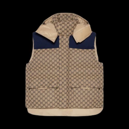 Gucci GG Canvas Down Vest With Detachable Hood 'Beige Navy'