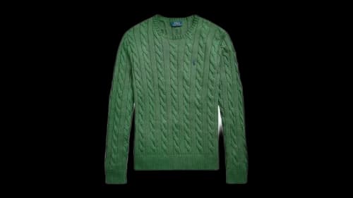 Polo Ralph Lauren Long Sleeve Cotton Cable Knit Crewneck Sweater Kale Green