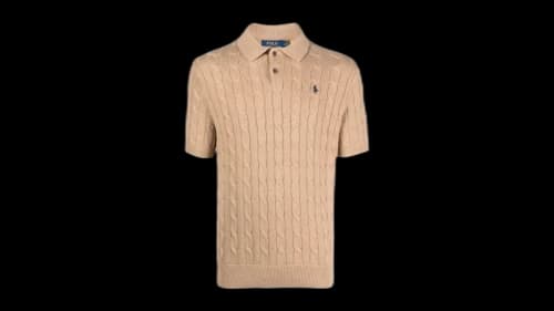 Polo Ralph Lauren Short Sleeve Cotton Cable Knit Sweater Polo Camel Melange
