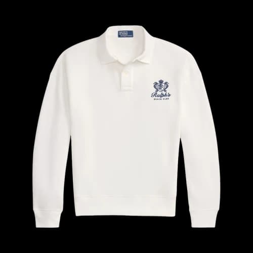 Polo Ralph Lauren Long-Sleeve Island Fleece Knit Graphic Print Polo Sweatshirt 'White'