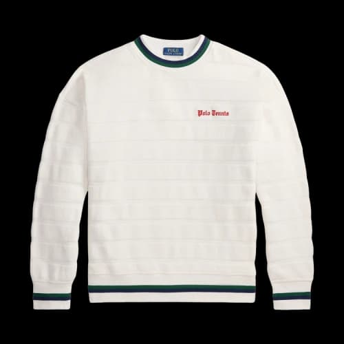 Polo Ralph Lauren Long-Sleeve Yarn-Dyed Textured Bar Stripe Polo Tennis Pullover 'White'