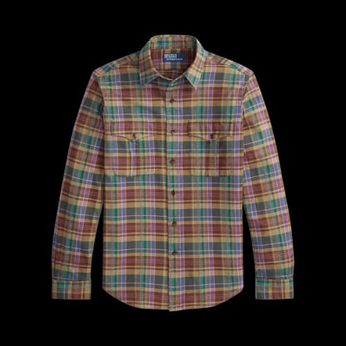 Polo Ralph Lauren Long-Sleeve Bleeding Madras Safari Military Shirt 'Brown/Purple/Multicolor'