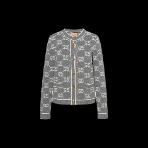 Gucci GG Wool Bouclé Jacquard Cardigan 'Grey/Ivory'