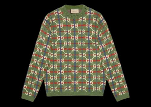 Gucci GG Check Knit Wool Sweater Green/Blue/White/Red