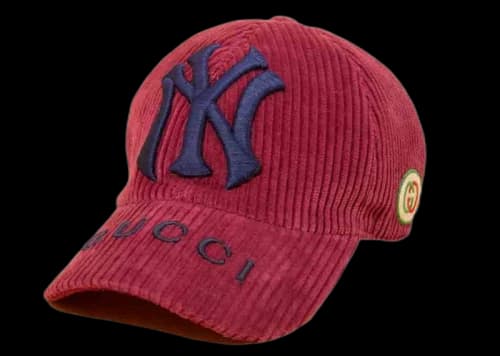Gucci x MLB 2022 Velvet Baseball Hat with Yankees Patch Bordeaux
