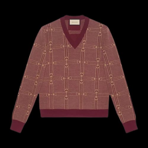 Gucci Horsebit Jacquard Knit Sweater 'Bordeaux/Camel'
