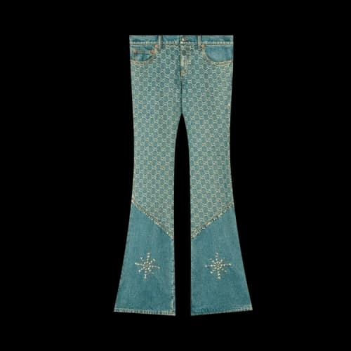 Gucci x Palace Bootcut Jeans With Allover Gg Pattern And Studs 'Light Blue'