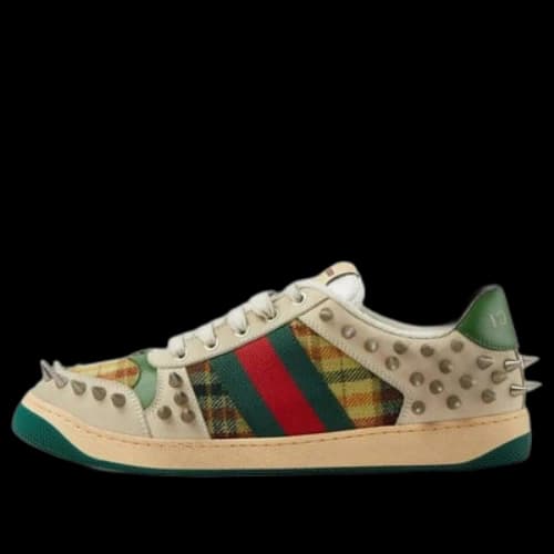 Gucci Screener GG Leather Sneakers 'Beige Metallic Silver Green'