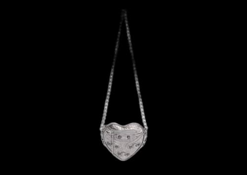 Balenciaga Le Cagole Heart Mini Metallized Bag Silver