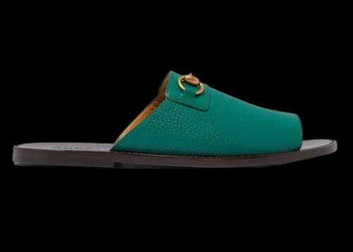 Gucci Horsebit Leather Flat Slides Green