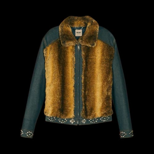 Gucci x Palace Denim Jacket With Faux Fur, Crystals And Studs Details 'Dark Blue'