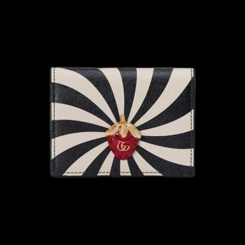 Gucci Card Case Wallet With Double G Strawberry 'Black/White'