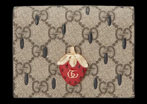 Gucci Card Case Wallet with Double G Strawberry Beige/Ebony