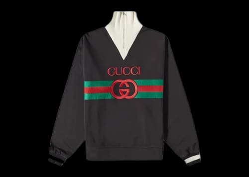Gucci GG Logo Quarter-Zip Sweatshirt Navy/Multi