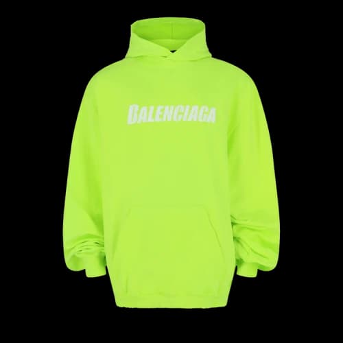 Balenciaga Caps Destroyed Graphic Print Hoodie Yellow Fluorescent/White