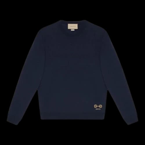 Gucci Wool Sweater With Horsebit Intarsia 'Blue'
