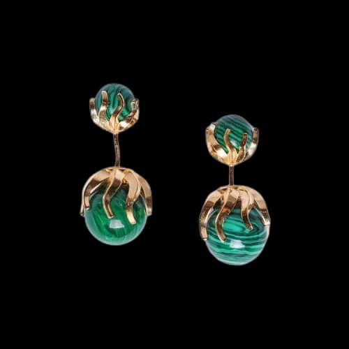 Bottega Veneta Sphere Stud Earrings 'Malachite'