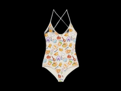 Gucci Cartoon Animal Print One Piece Bathing Suit White