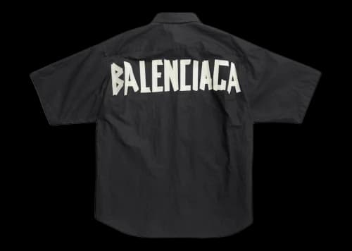 Balenciaga Tape Type Short Sleeve Shirt Black White