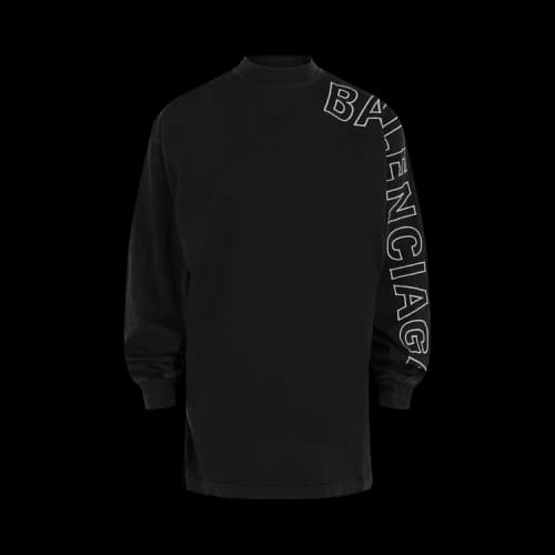 Balenciaga Oversized Embroidered Long Sleeve T shirt Washed Black White