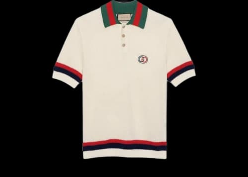 Gucci Knitted GG Logo Resort Polo Shirt Ivory Red Green