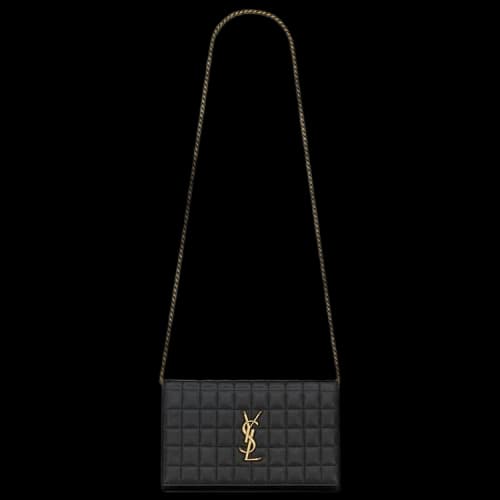 Saint Laurent Logo Plaque Quilted Chain Wallet 'Black'
